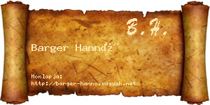 Barger Hannó névjegykártya